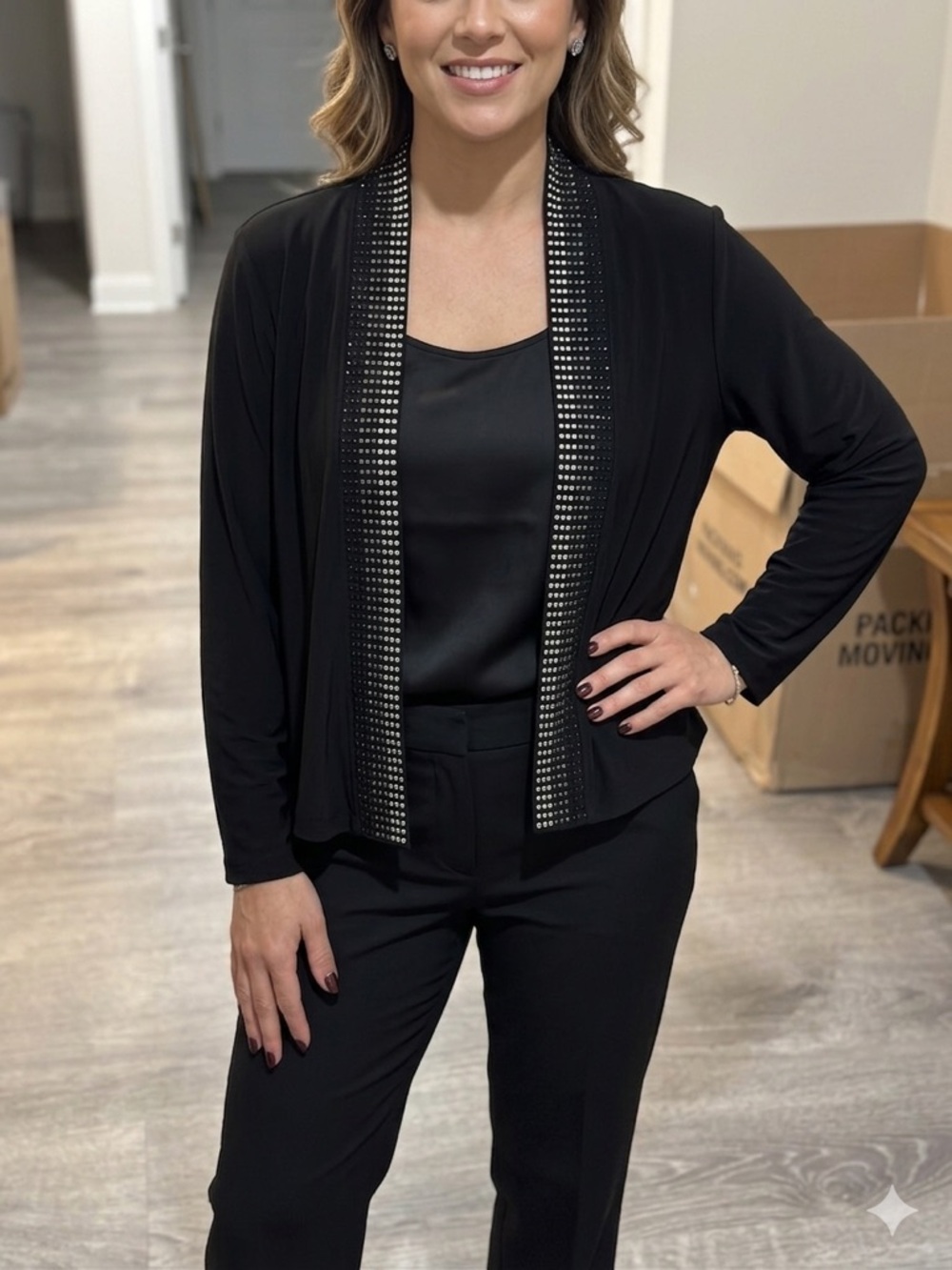 Calvin Klein embellished open-front jacket, size medium, gently used